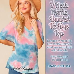V NECK WAFFLE BANDED TIE DYE TOP